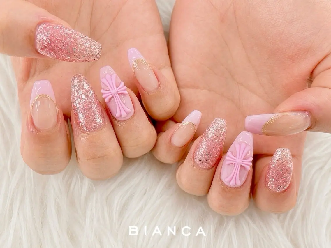 ネイル ピンク ハンドネイル Bianca大宮店 上野のネイルデザイン