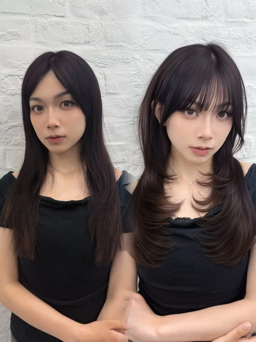 ロング 韓国風ヘア 失敗しない顔まわり× 小顔補正レイヤー難波のヘアスタイル