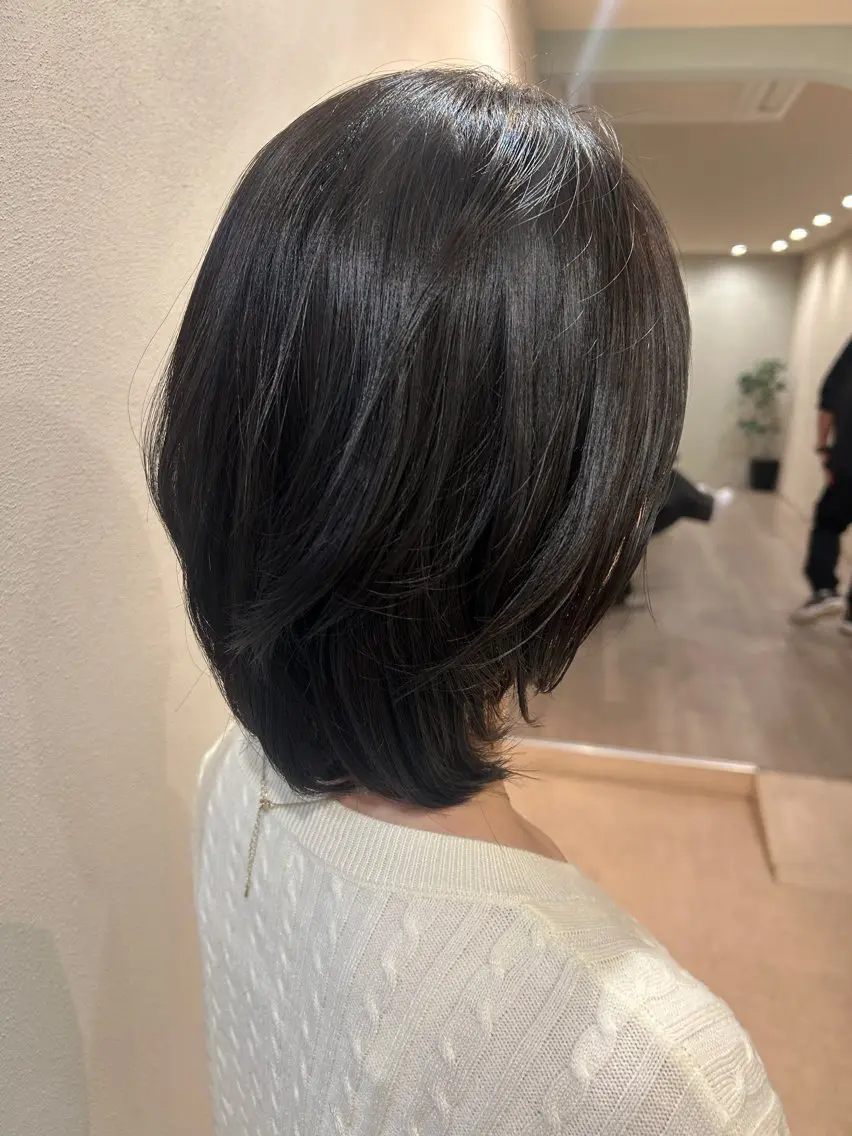ミディアム カラー ケアカラー 透明感カラー ボブ くびれヘア 韓国風ヘア 久木原 ゆりのヘアスタイル
