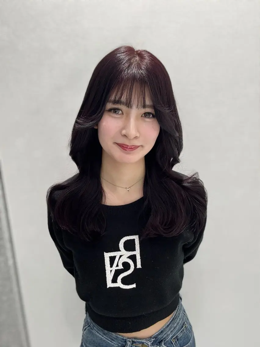 ロング カラー ヘアアレンジ 黒髪 ブリーチ ボルドーカラー ケアカラー 透明感カラー 銀座/ショート/ メンズ/HINOKIのヘアスタイル