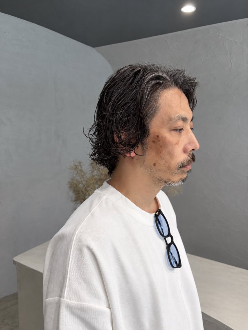 ミディアム パーマ メンズ 濱田 陽羽のヘアスタイル
