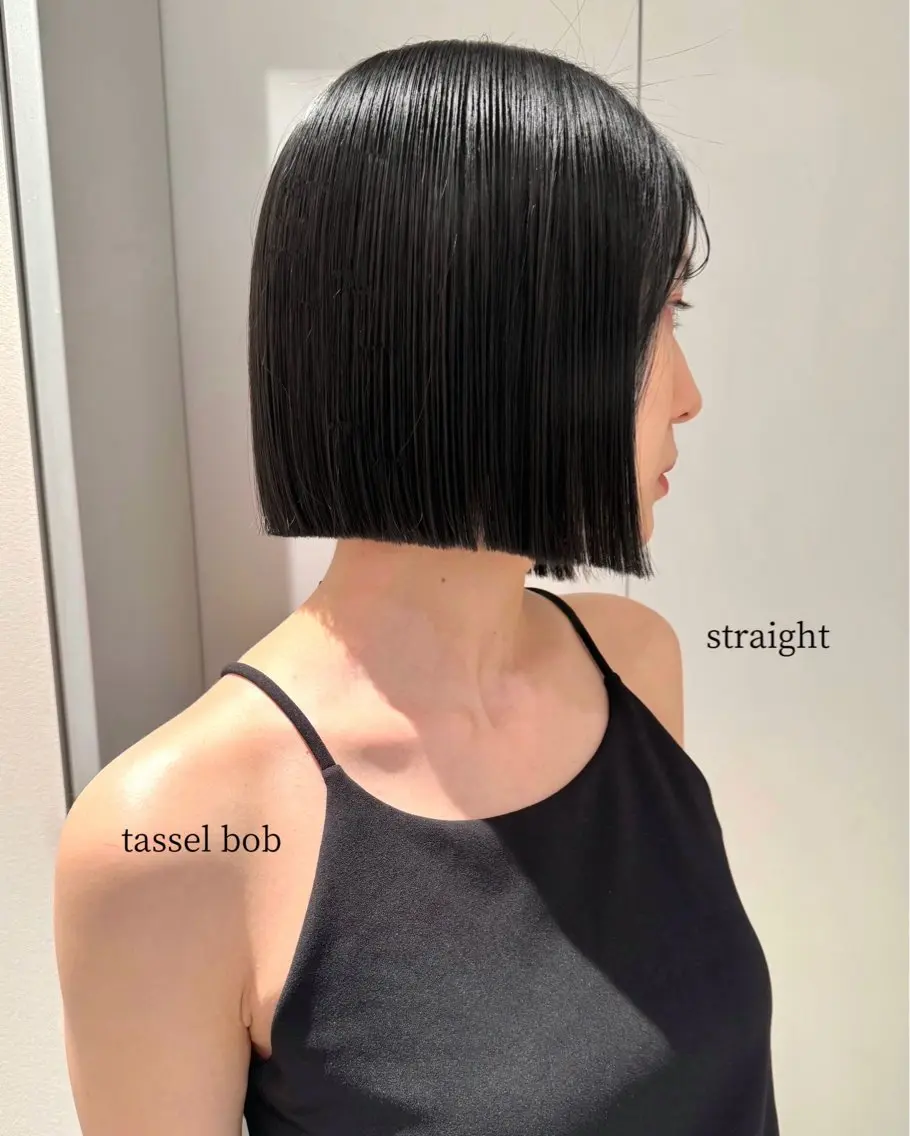 ショート 切りっぱなしボブ ボブ 縮毛矯正 カット 縮毛矯正 タッセルボブ /DAIKIのヘアスタイル