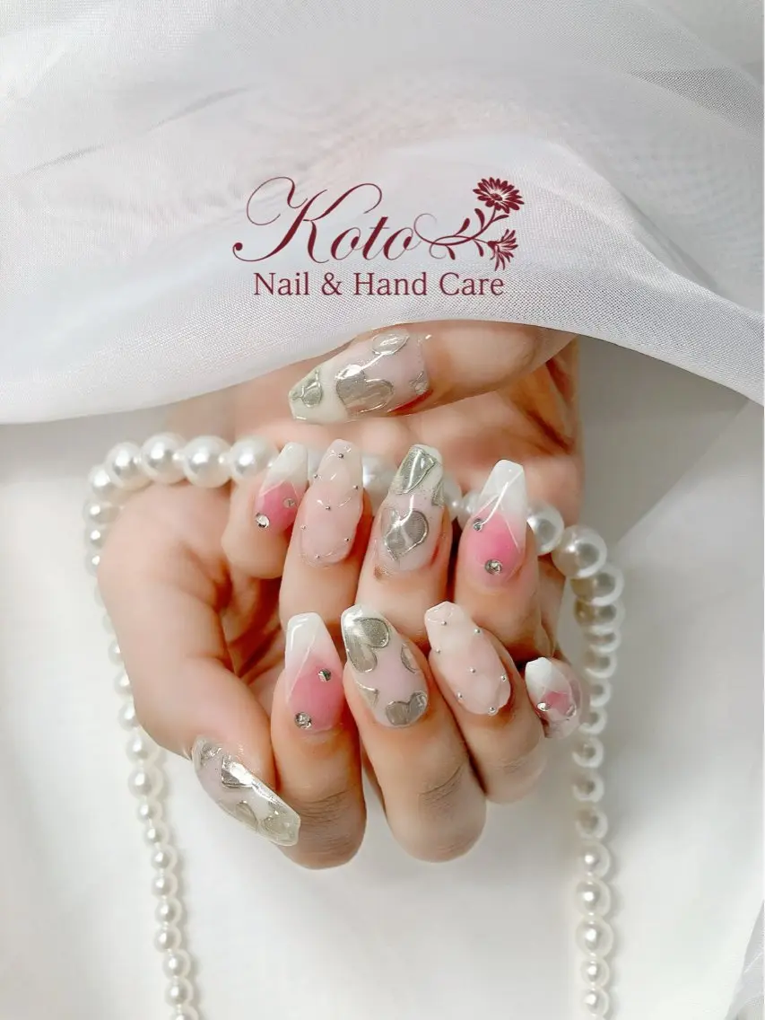 ネイル 長さ出し ジェルネイル ハート 持ち込み ニュアンスネイル ハンドネイル Nail Salon KOTOのネイルデザイン