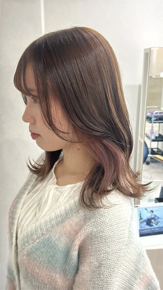 ミディアム カラー ヘアアレンジ ベージュカラー イヤリングカラー ピンクカラー ピンクベージュ ヘアカラー ボブ /ニュアンス/ satomi🧸💖のヘアスタイル