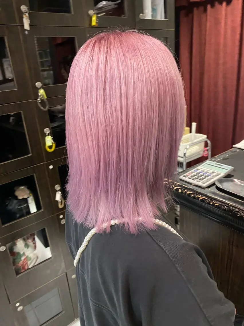 セミロング カラー ピンクカラー ヘアカラー トリートメント グレージュ達人/赤み 消し/ブリーチ/岩崎のヘアスタイル