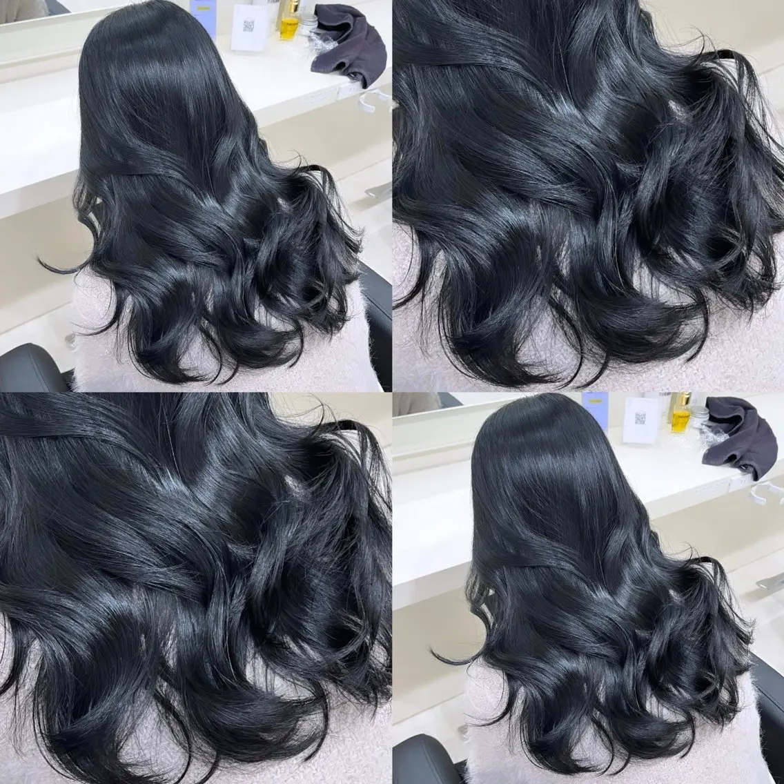 ロング 髪質改善 韓国風ヘア カット ヘアカラー トリートメント 縮毛矯正× ブルーブラック/池袋のヘアスタイル