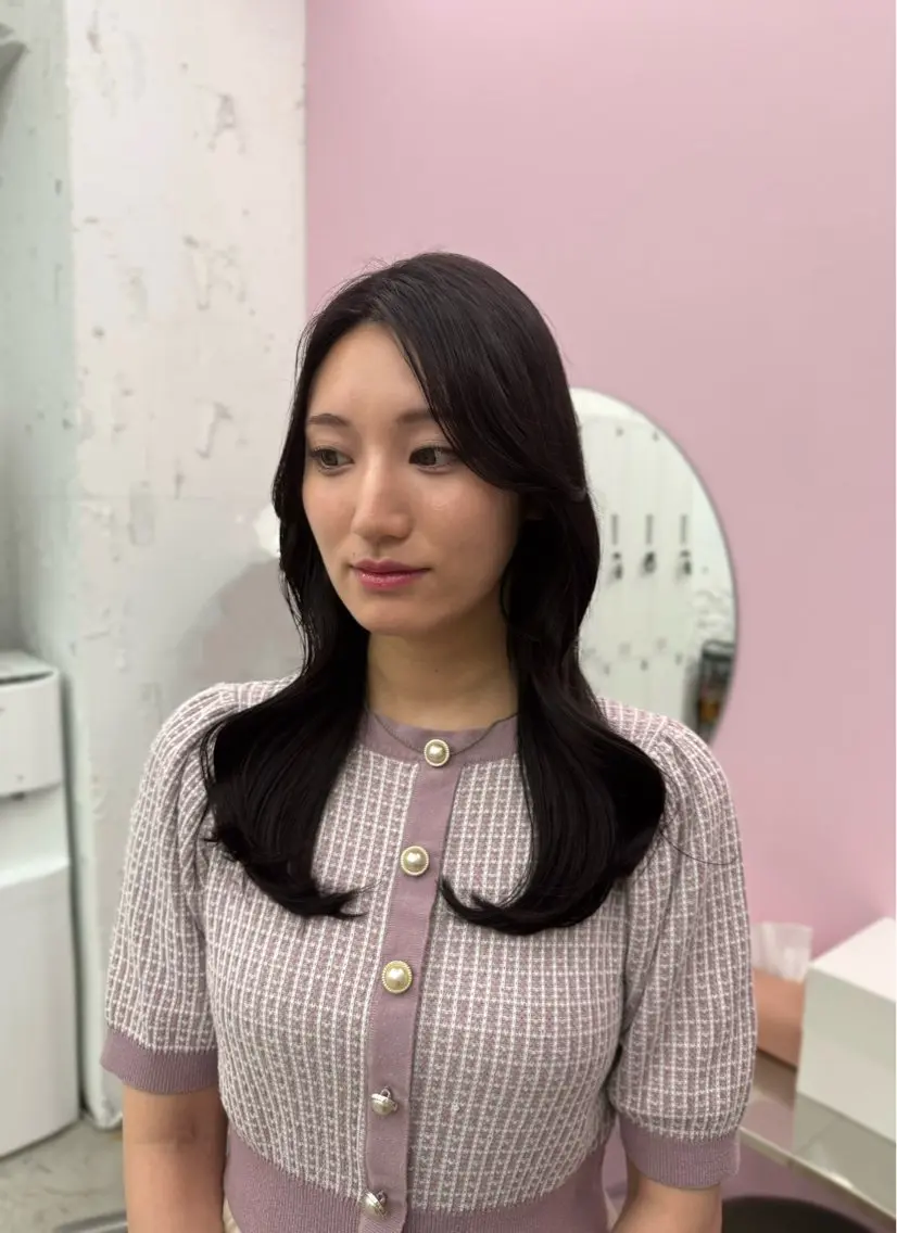 セミロング カット ヘアカラー トリートメント 髪質改善×ブリーチ なしカラー/桃愛のヘアスタイル