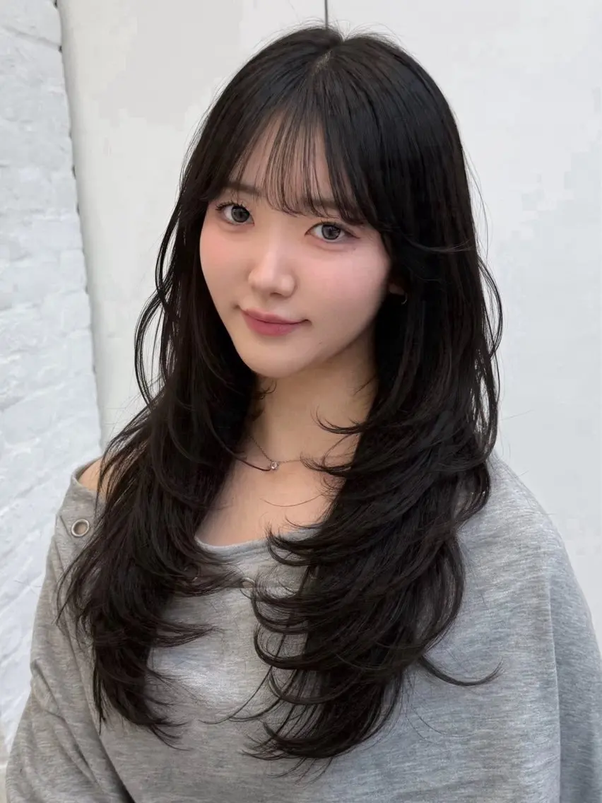 ロング くびれヘア 顔周りカット 韓国風ヘア レイヤーカット シースルーバング カット ヘアカラー トリートメント ヘッドスパ ヘアセット 韓国ヘア×2way 🇰🇷和知拓郎のヘアスタイル