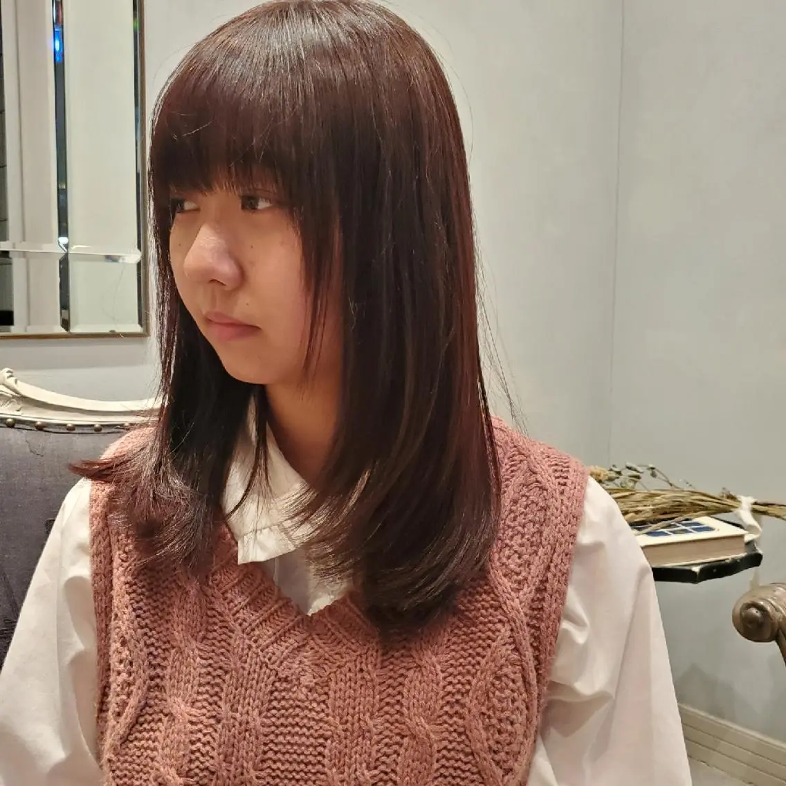 ミディアム カラー アッシュ 黒髪 ピンクカラー 竹尾 優斗のヘアスタイル