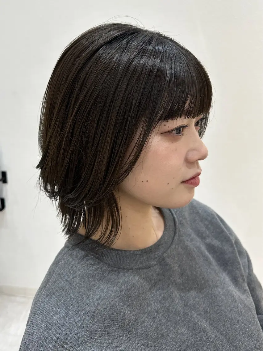 ミディアム カラー 透明感カラー オリーブカラー 顔周りカット トリートメント 福田 れん/個室 ReFa認定サロンのヘアスタイル