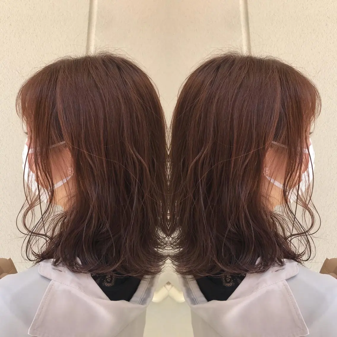 ミディアム カラー ピンクカラー 外ハネヘア ヘアカラー 柴田 祐輔のヘアスタイル