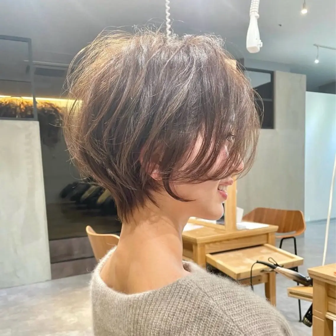 ショート カラー ショートボブ ボブレイヤー 丸みショート グレージュ オリーブグレージュ カット ヘアカラー ショート/似合わせ/ 豊中/髙井のヘアスタイル