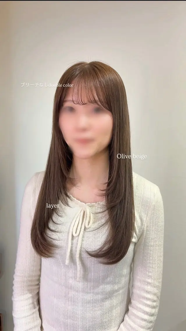 ロング カラー ベージュカラー オリーブベージュ レイヤーカット ヘアカラー トリートメント 坂本奈都美/Jr.s 🎀のヘアスタイル