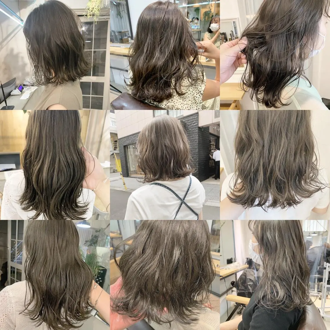 ミディアム カラー マツエク・マツパ ハイトーンボブ 前田 表参道　グレージュのヘアスタイル