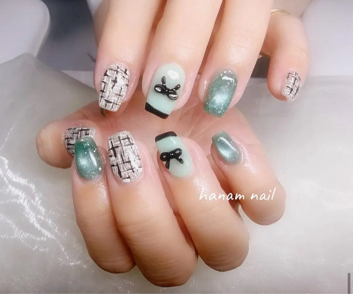 ネイル ハンドネイル hanam nail 🌿🩵ハナムネイルのネイルデザイン