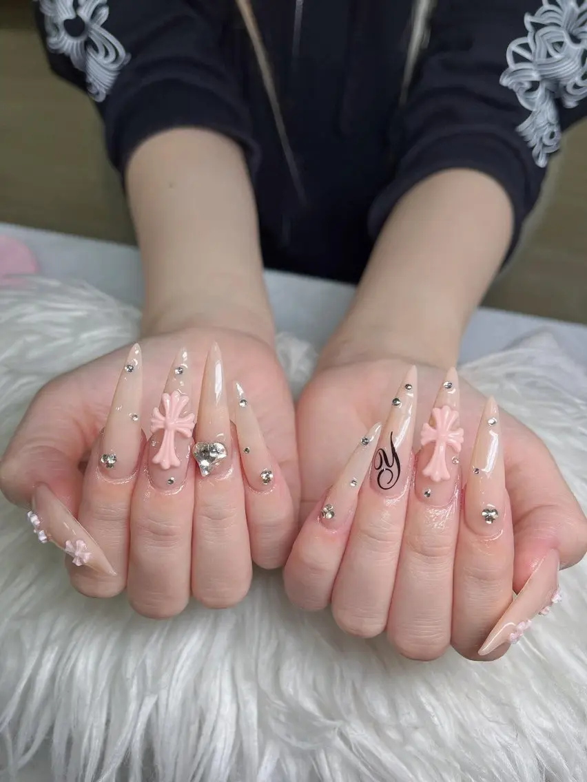 ネイル フレンチネイル ジェルネイル ガーリー 韓国ネイル ロングネイル ハンドネイル NieNail Nezukoのネイルデザイン