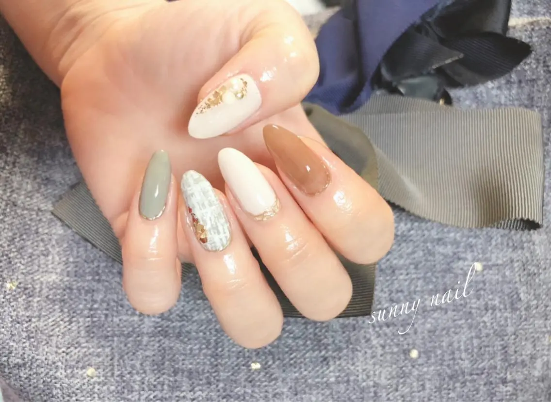 ネイル ピスタチオネイル ツイードネイル sunny nailのネイルデザイン
