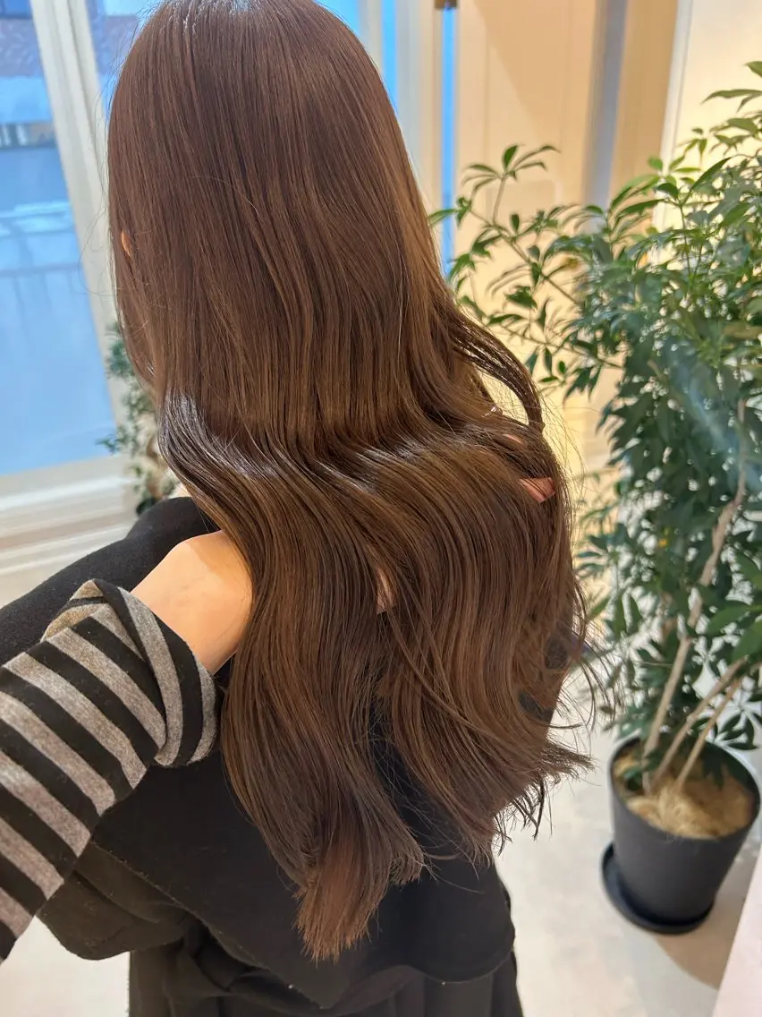 ロング カラー ブラウンカラー カット ヘアカラー トリートメント お顔周り/オリーブ/ Wカラー/mei大名のヘアスタイル