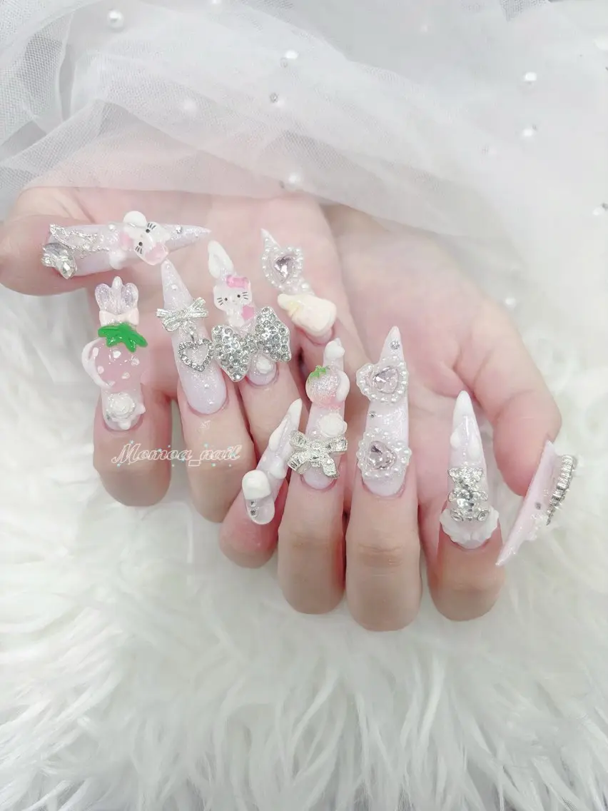 ネイル 成人式 マグネットネイル 大理石ネイル(マーブル) リボン 夏ネイル ハンドネイル MoMoA Nail ネイル長さ出し専門店のネイルデザイン