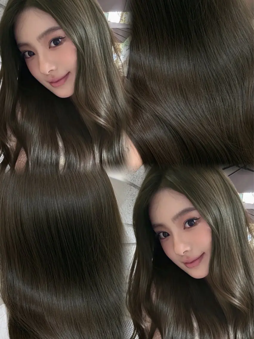 ロング カラー パーマ ベージュカラー ブリーチ 透明感カラー ダブルカラー グレージュ カット ヘアカラー TOMO/ブリーチ 無しオリーブのヘアスタイル
