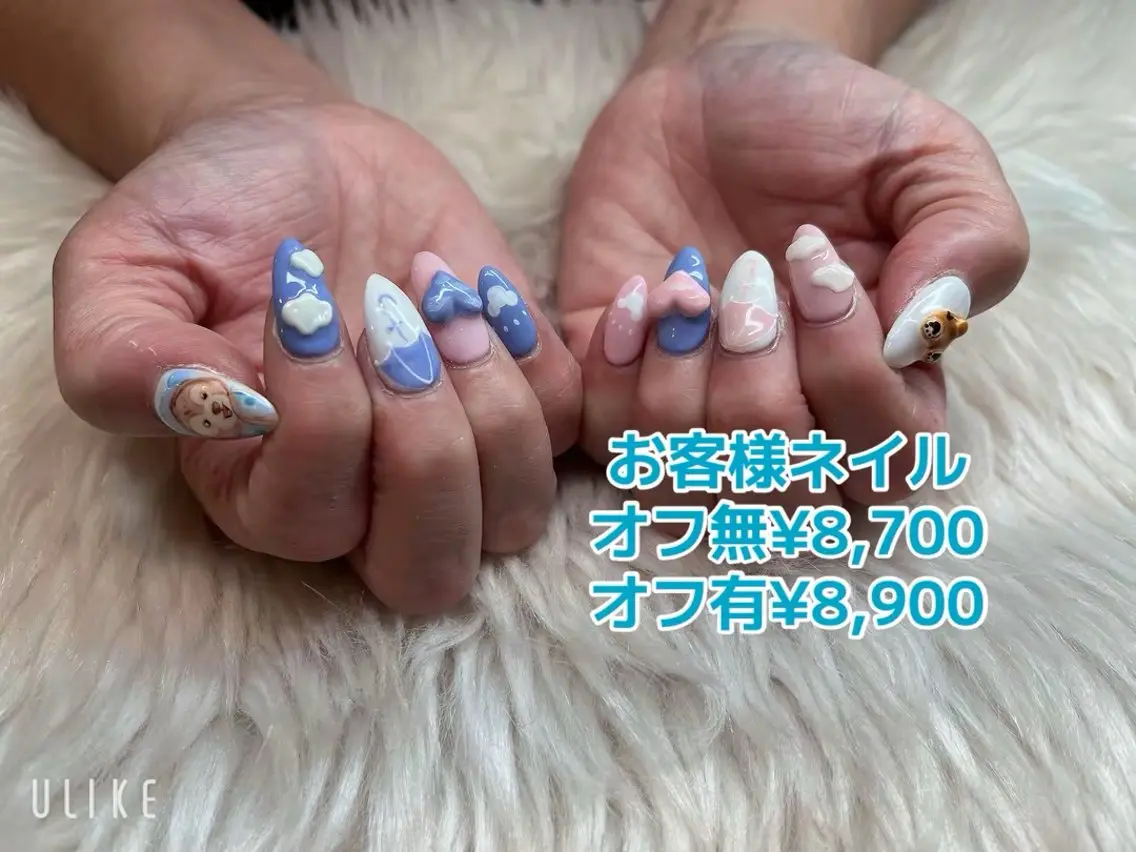 ネイル アートネイル ブルー フットネイル ハート オフィスネイル ティーエヌ 金山駅東口店のネイルデザイン