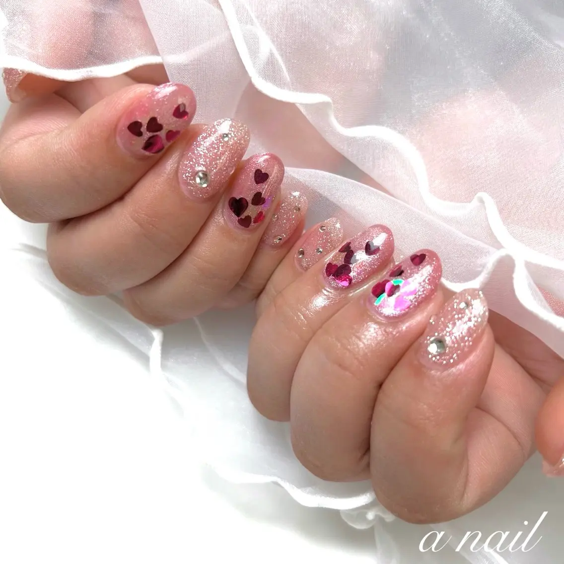 ネイル フラッシュネイル ハート マグネットネイル 持ち込み 春ネイル Salon_ a.nailのネイルデザイン