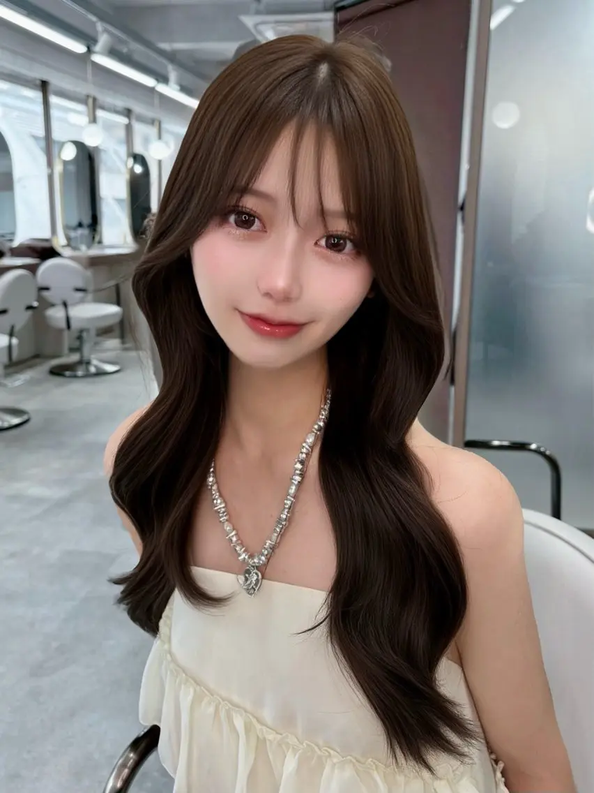 ロング カラー 切りっぱなしボブ ベージュカラー ブリーチ ブラウンカラー チョコレートブラウン カット ヘアカラー トリートメント 友田 那都のヘアスタイル