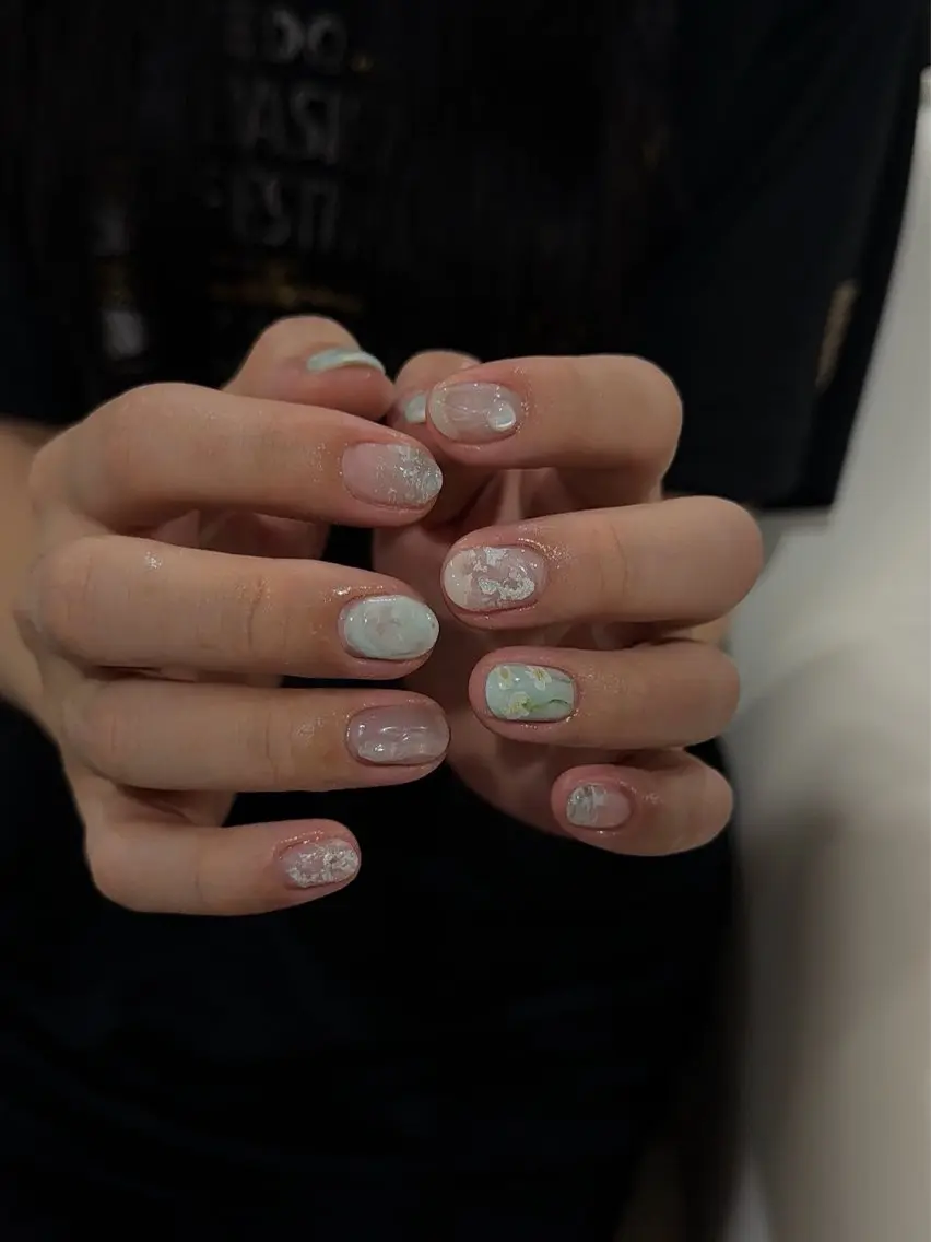 ネイル アートネイル クリアネイル 水色 ぷっくりネイル ハンドネイル Salon Ｋのネイルデザイン