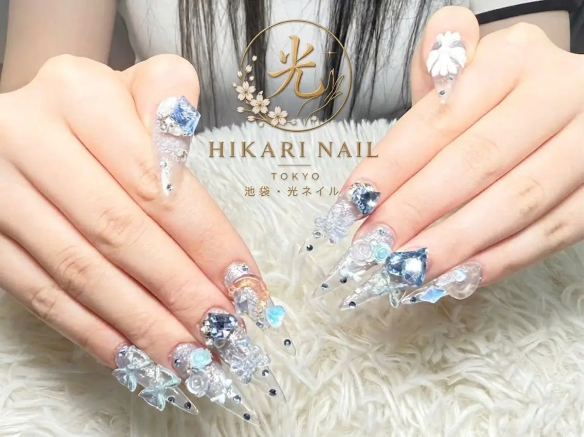 ネイル チークネイル 長さ出し フレンチネイル ガーリー ハート ハンドネイル HikariNail Ikebukuroのネイルデザイン