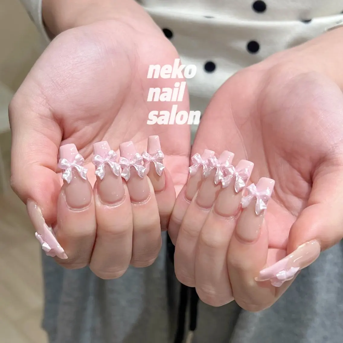 ネイル フレンチネイル リボン バレンタイン ハンドネイル neko nailのネイルデザイン