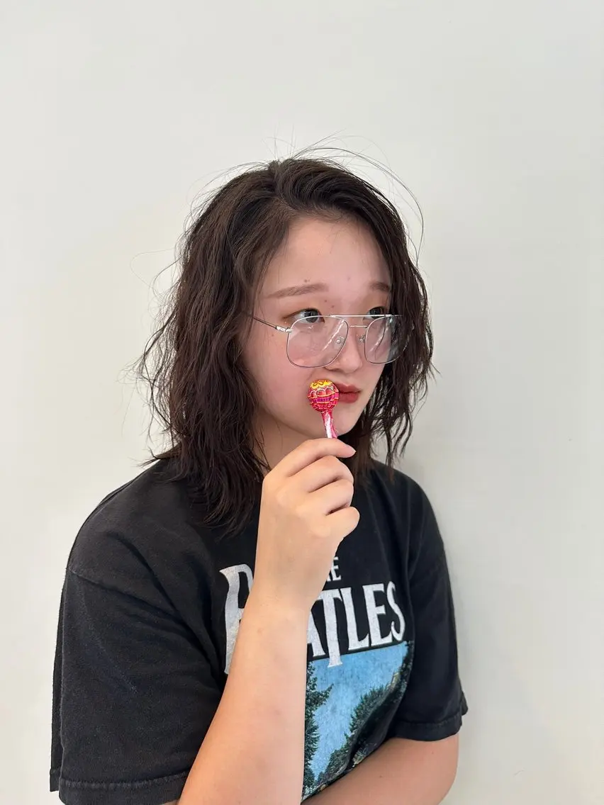 ミディアム パーマ 藤原 蓮のヘアスタイル