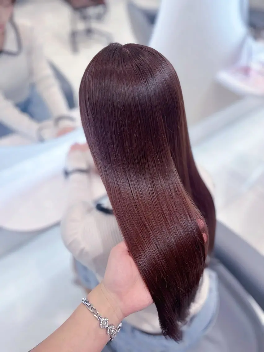 ロング レッドブラウン 髪質改善 トリートメント ヘアカラー トリートメント Haru /暖色🍷 /ボルドー/韓国ヘアのヘアスタイル