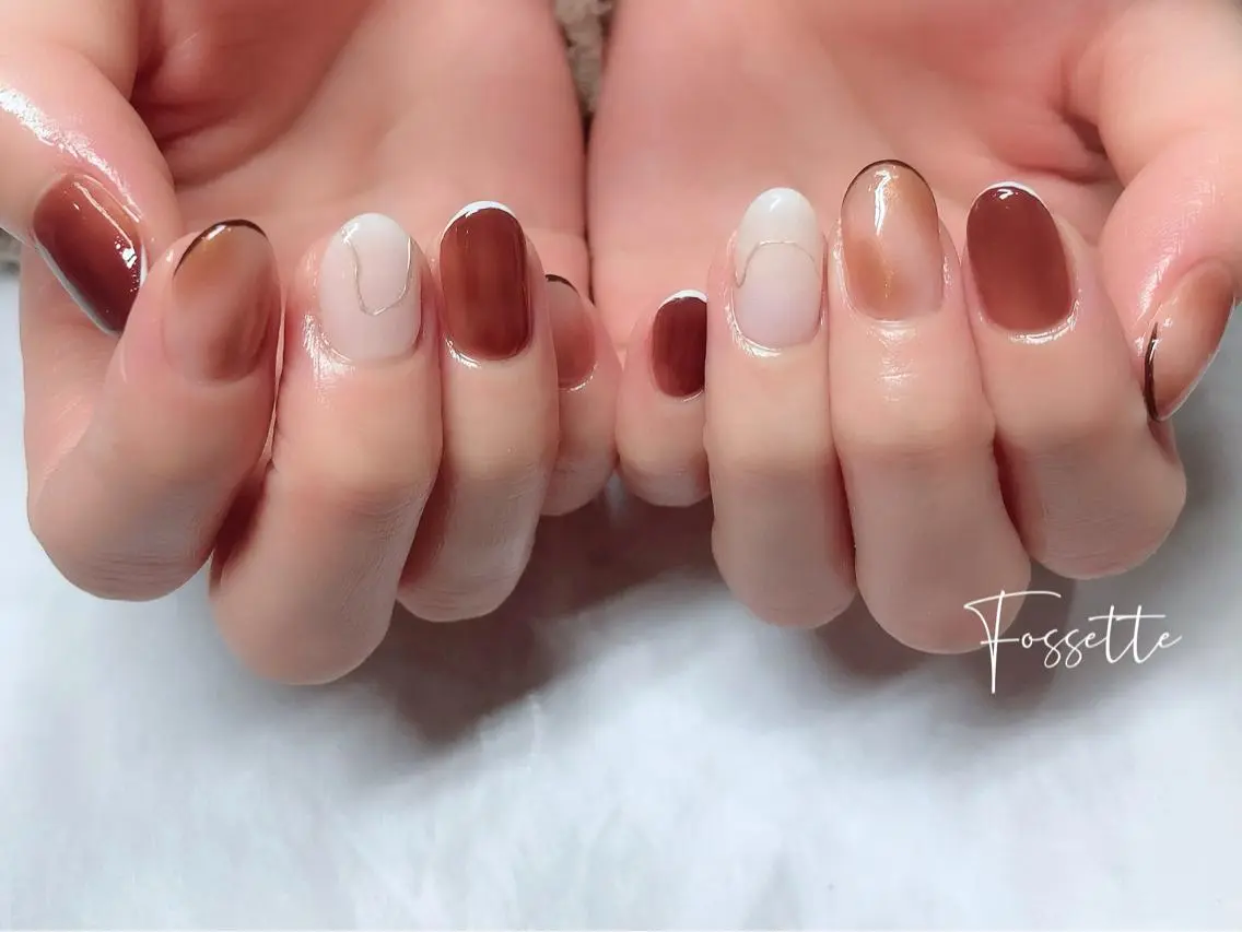 ネイル フレンチネイル ミラーネイル ニュアンスネイル ワンカラーネイル ハンドネイル nailsalon Fossetteのネイルデザイン