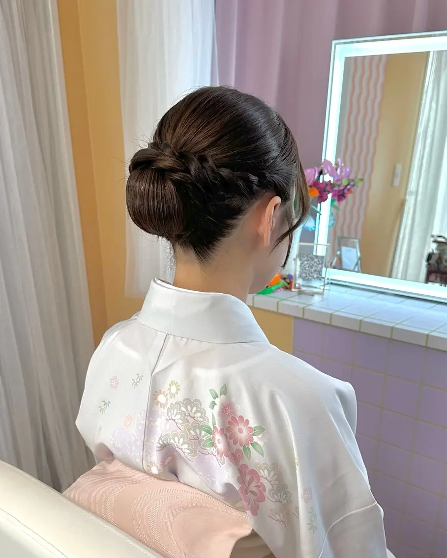 セミロング ヘアアレンジ 着物ヘア ヘアセット 杏寿 ヘアセットサロンのヘアスタイル