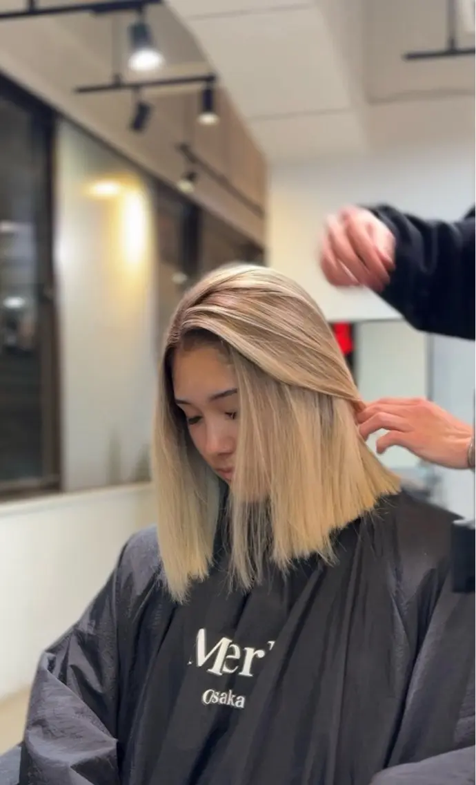 ミディアム カラー バレイヤージュ ボブ レイヤーカット 海外レイヤー/ボブ 海外Style優志のヘアスタイル