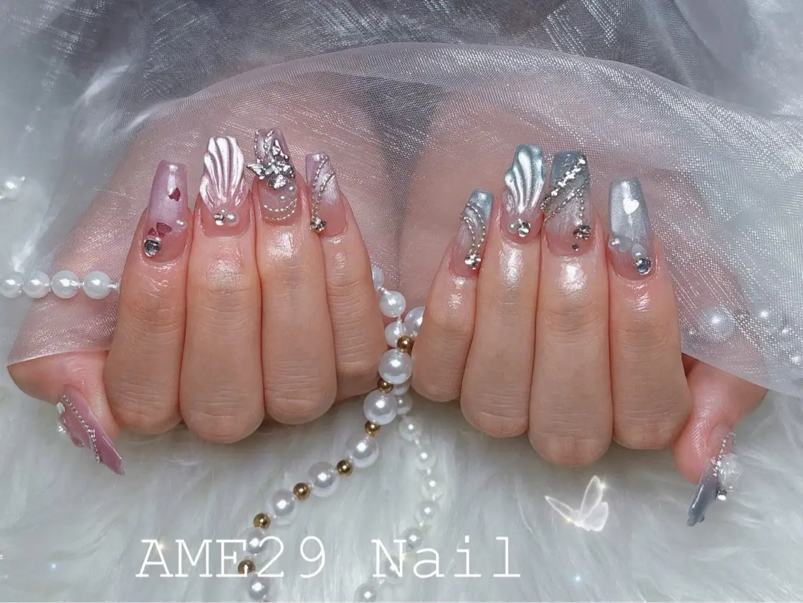 ネイル アートネイル ジェルネイル グラデーション ラメ(グリッター) マグネットネイル AME29 Nail ネイルサロンのネイルデザイン