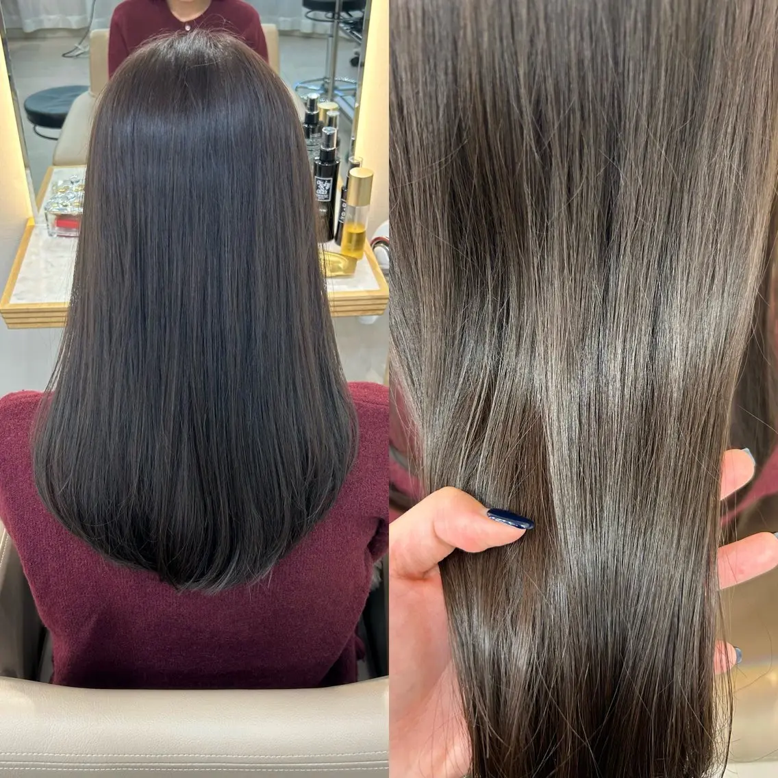 セミロング カラー カット ヘアカラー トリートメント ヘッドスパ まとまるボブ/ 顔まわりレイヤーのヘアスタイル