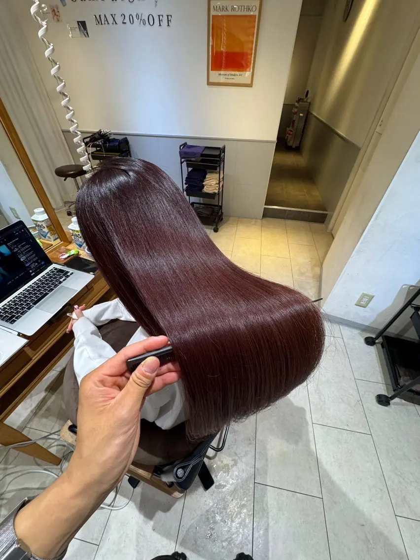 ロング カラー 縮毛矯正 トリートメント 酸熱トリートメント カット ヘアカラー トリートメント ヘッドスパ 過去一の柔髪ヘア 🌿einshairのヘアスタイル