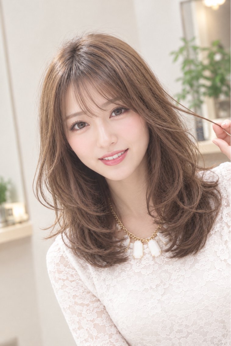 セミロング カラー くびれヘア くびれレイヤー レイヤーカット カット ヘアカラー トリートメント 髪質改善×レイヤー カット 大西のヘアスタイル