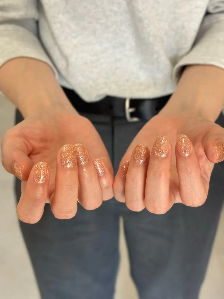 ネイル ラメ(グリッター) オレンジ ハンドネイル HARUNOKA kotoneのネイルデザイン