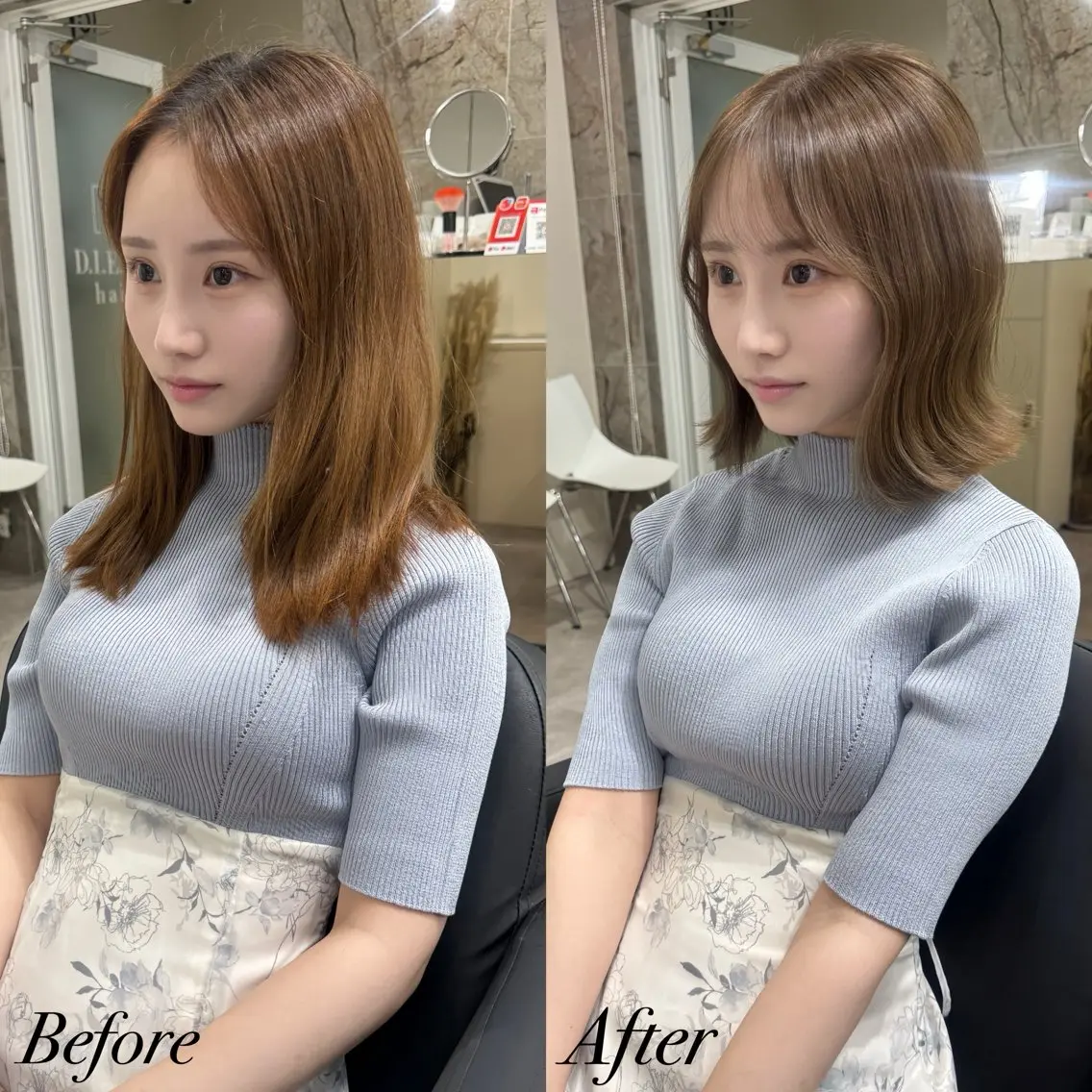 ミディアム カラー カット ヘアカラー トリートメント 🎀レイヤー×透明感 ×髪質改善🎀米田のヘアスタイル
