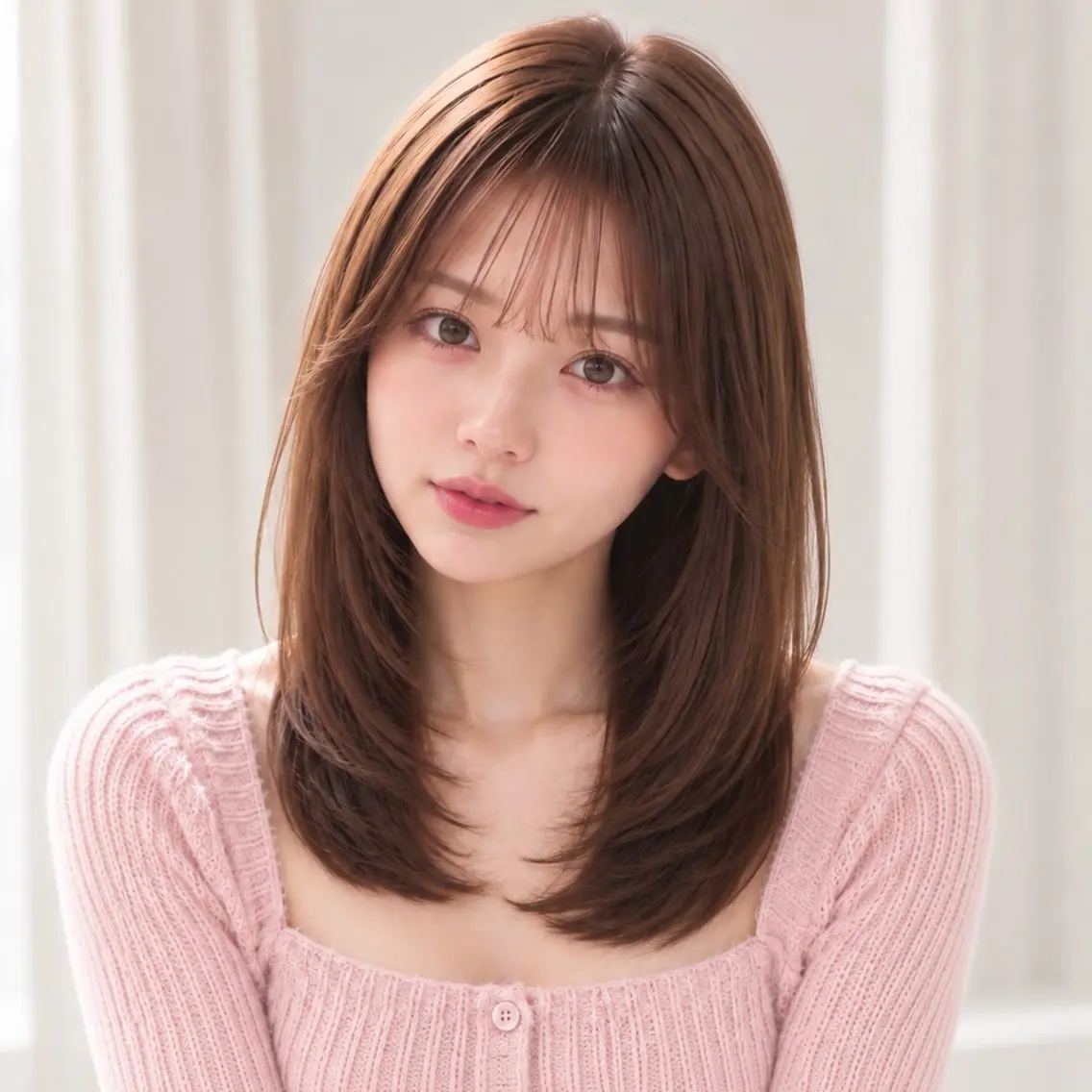 ミディアム ミディアムレイヤー ボブ レイヤーカット シースルーバング カット ヘアカラー トリートメント 艶カラー/レイヤー/ 顔周りカット♡こいみのヘアスタイル