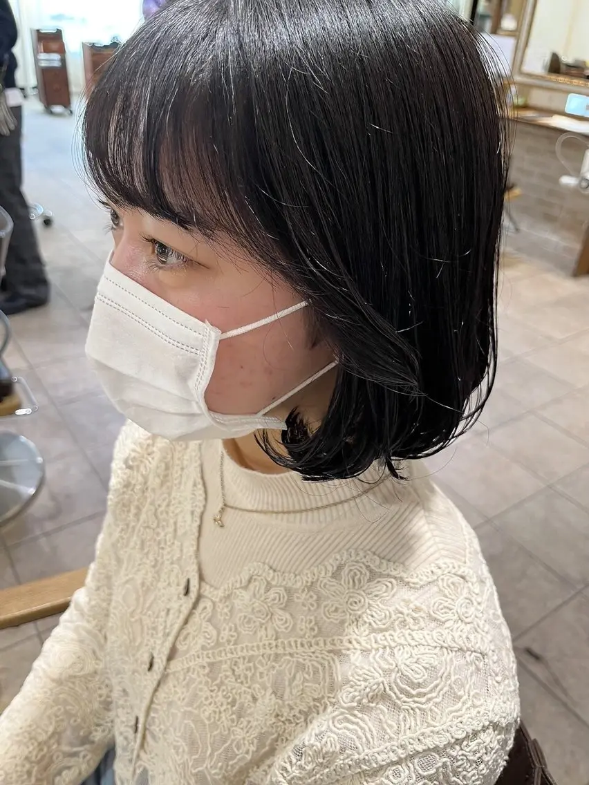 ミディアム カラー ボブ 韓国風ヘア 小顔カット カット トリートメント レイヤーカット☆顔ま わりカット＊田村りおのヘアスタイル