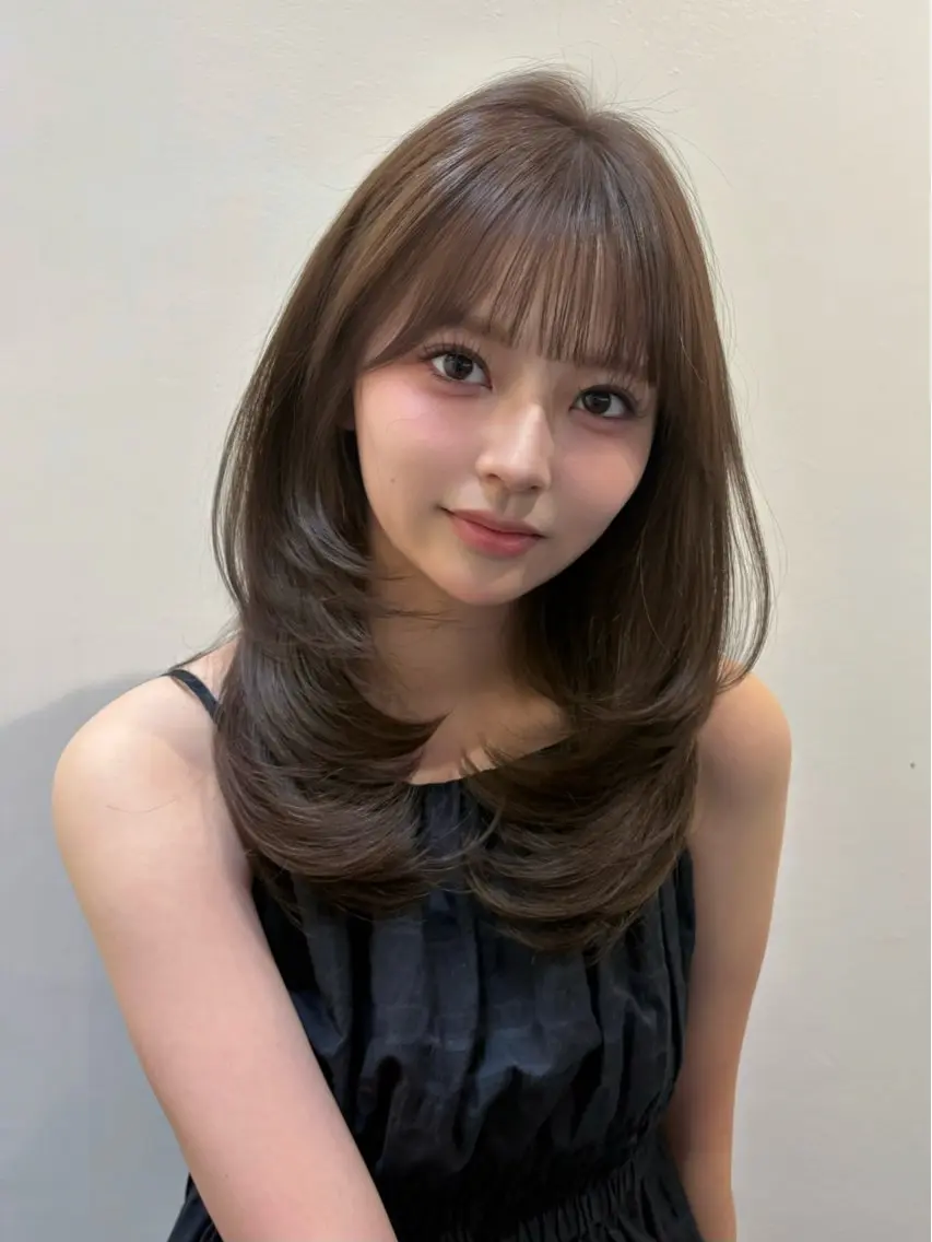 セミロング カット ヘアカラー トリートメント 赤み・黄み消しカラー 🤍韓国ヘア アオイのヘアスタイル