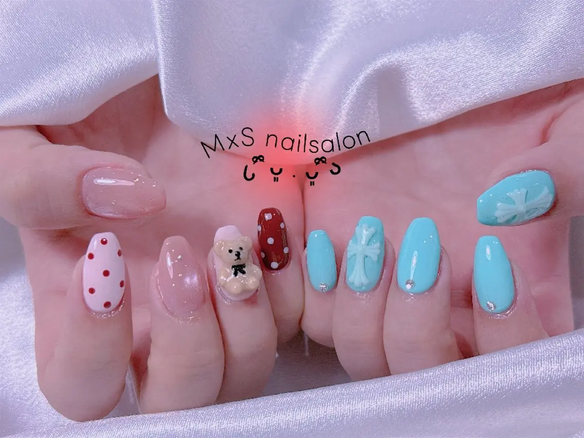ネイル ジェルネイル 氷ネイル・うるうるネイル 韓国ネイル パラジェル 夏ネイル ハンドネイル ハンドケア M×S Nail みなのネイルデザイン