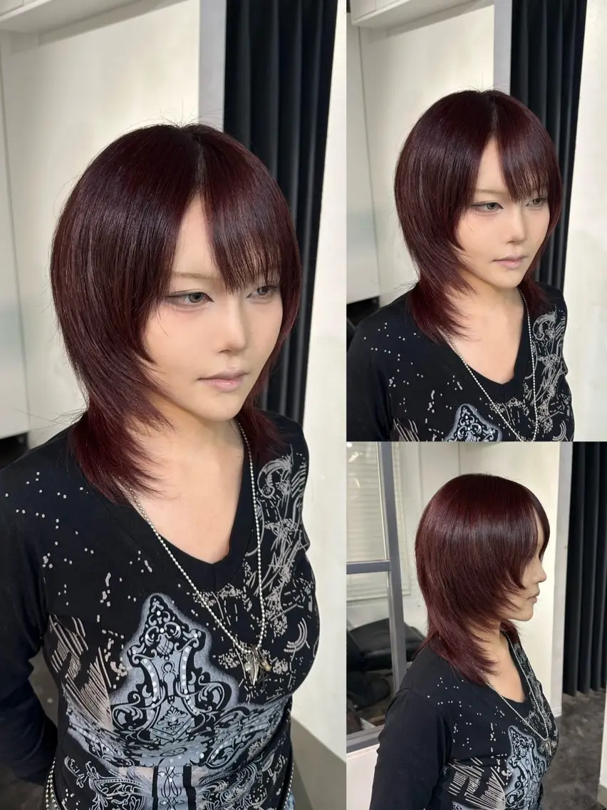 ミディアム カラー ボルドーカラー ハッシュカット カット ヘアカラー 🪶Y2K/平成/レ イヤー🪶chakiのヘアスタイル