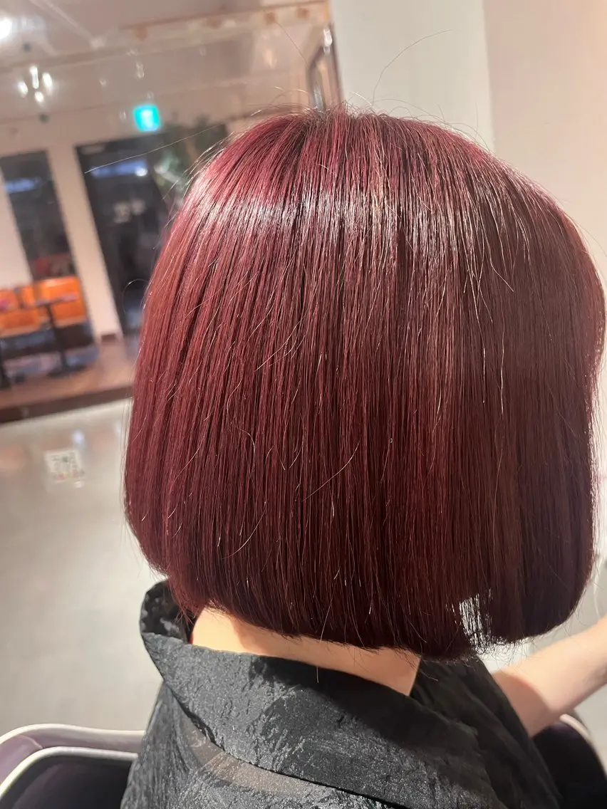 カラー レッドカラー ヘアカラー トリートメント ボブ/透明感カラー/ 髪質改善/🌙/ルナのヘアスタイル