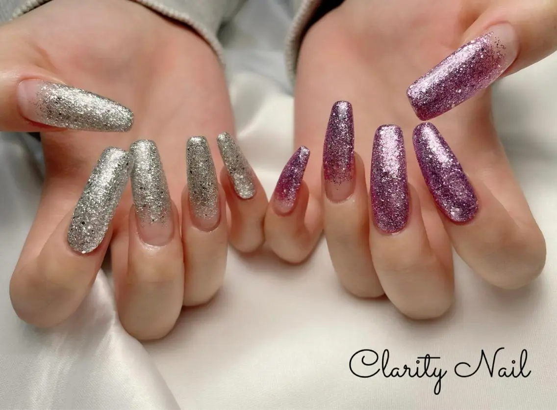 ネイル グラデーション ラメ(グリッター) ラメグラデーション ワンカラーネイル ハンドネイル Clarity Nailのネイルデザイン