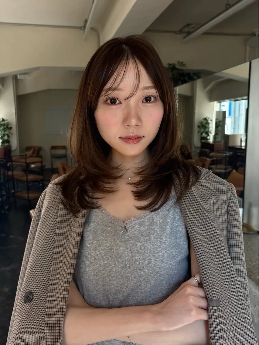 ミディアム カット ヘアカラー トリートメント 透明感カラー/顔周り カット/ののか💞のヘアスタイル