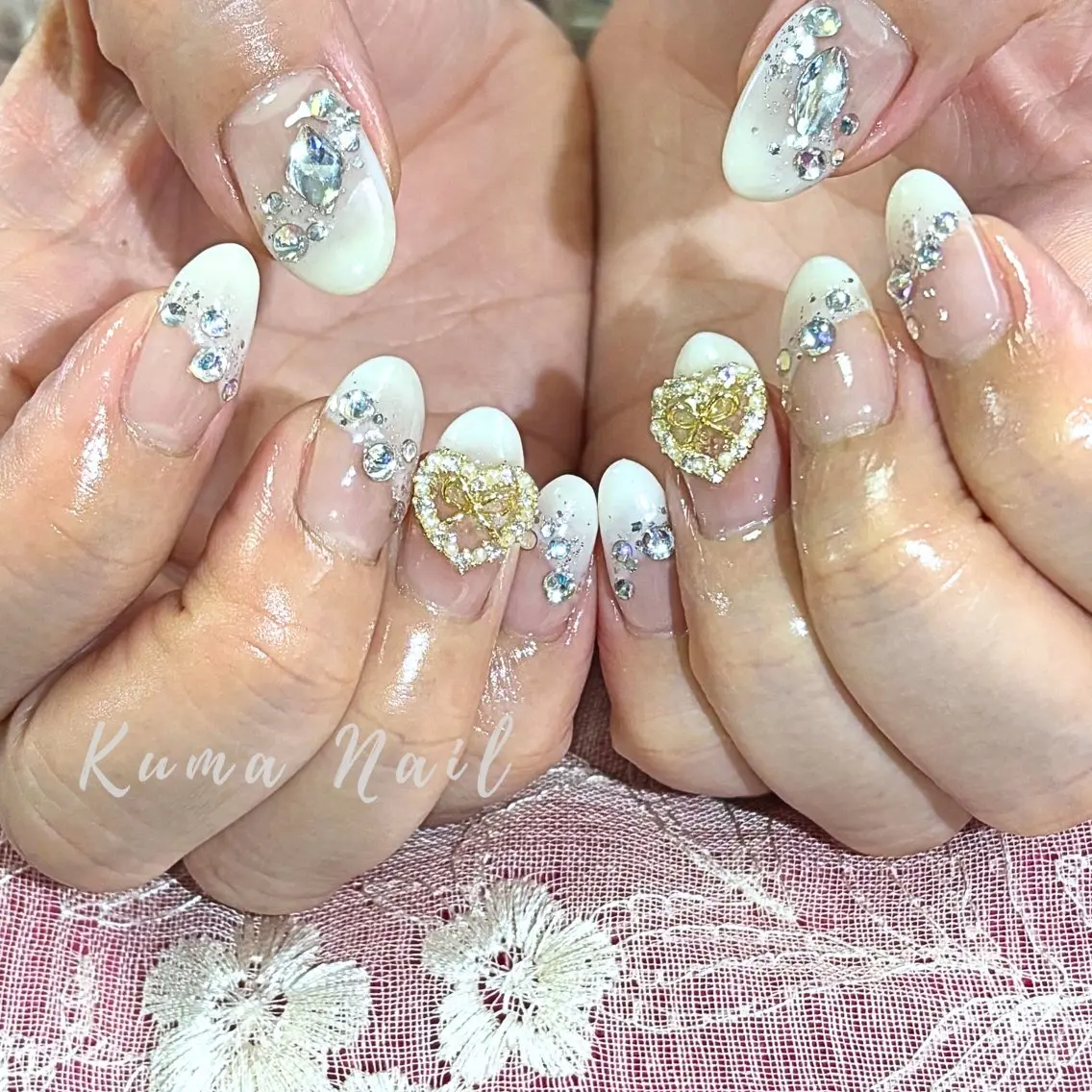 ネイル 持ち込み ワンホンネイル ブライダルネイル ホワイト ハンドネイル 藤が丘ネイル Kuma Nailのネイルデザイン